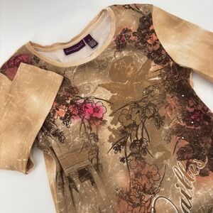 Gloria Vanderbilt Women's L Beige‎ Floral "Versailles" Romantic 3/4 Sleeve Top